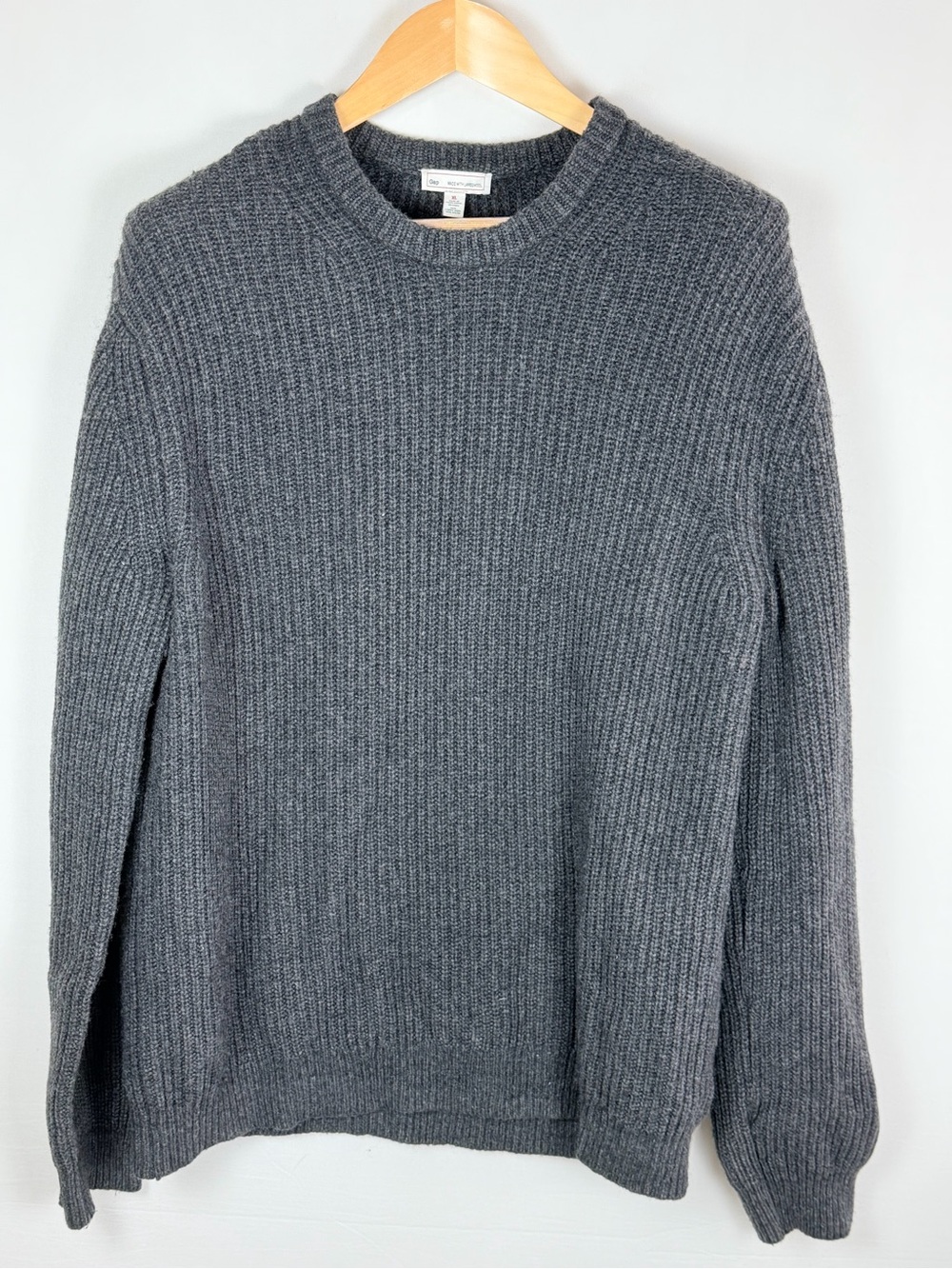 GAP Lambswool Ribbed Sweater Gray Crewneck XL Cozy Minimalist